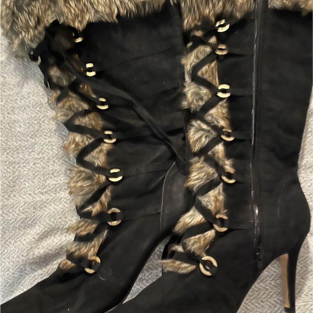 Fashion boots lace up  with fur side zip
